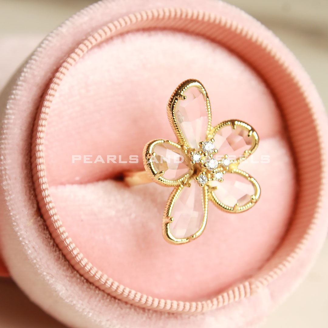 Organza Flower Ring - (adjustable size )