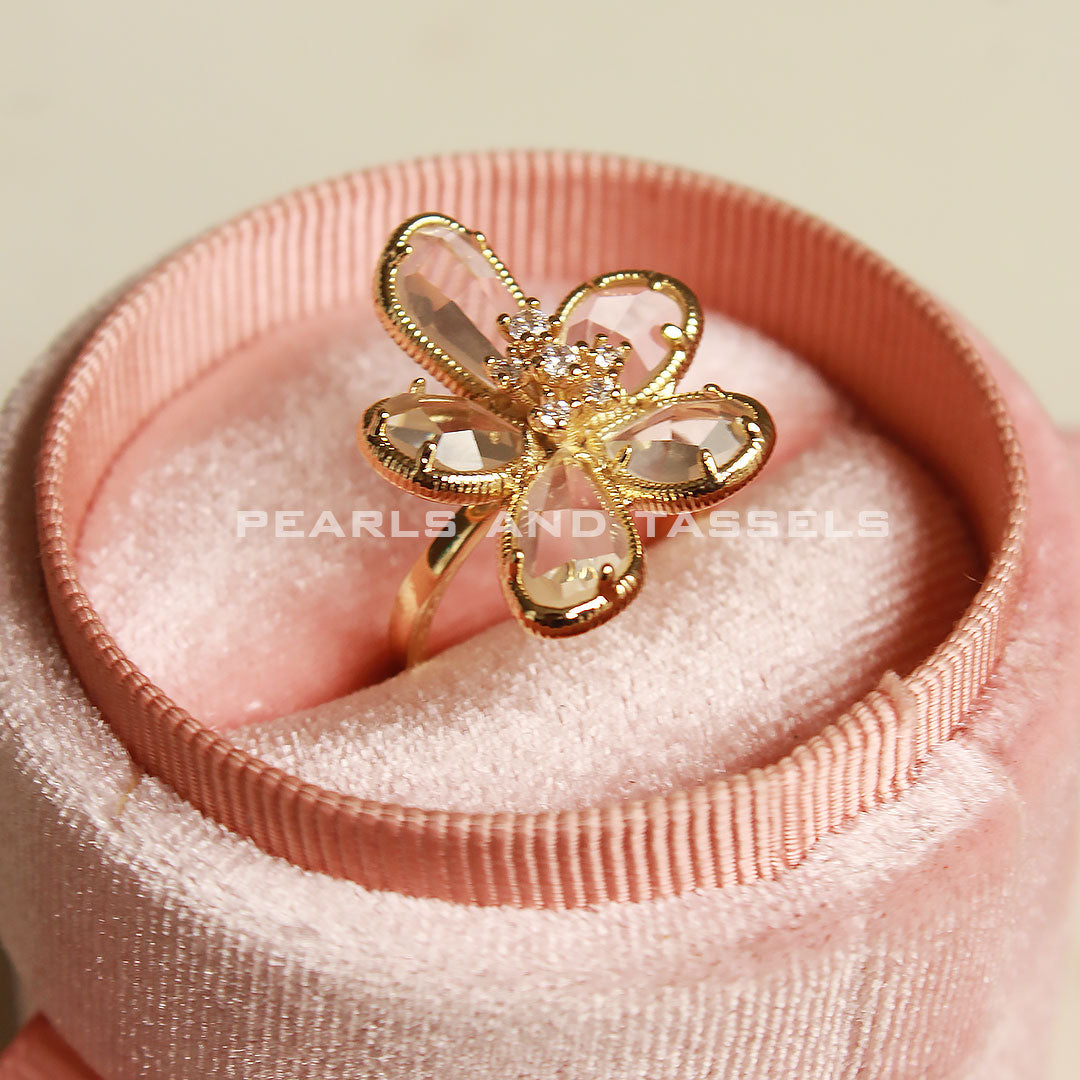 Organza Flower Ring - (adjustable size )