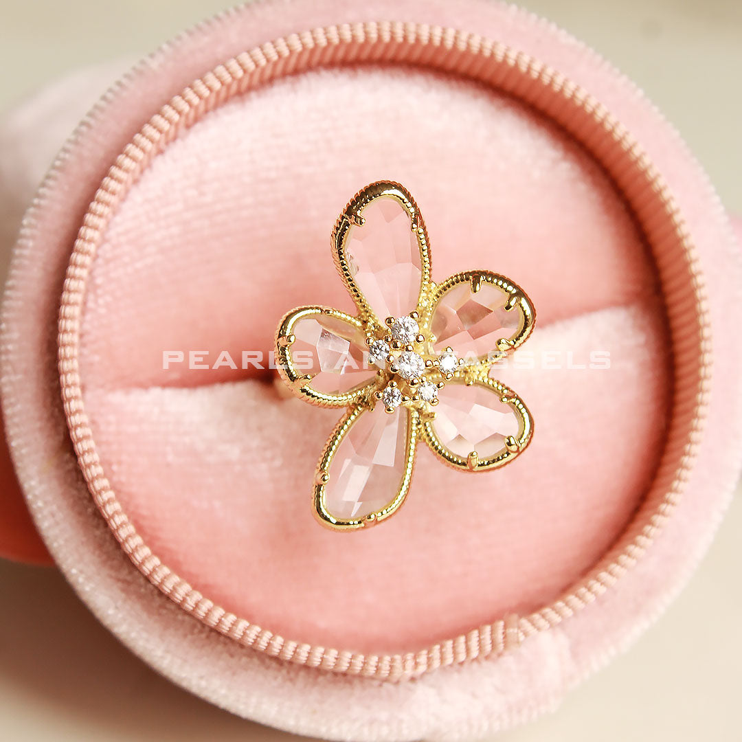 Organza Flower Ring - (adjustable size )