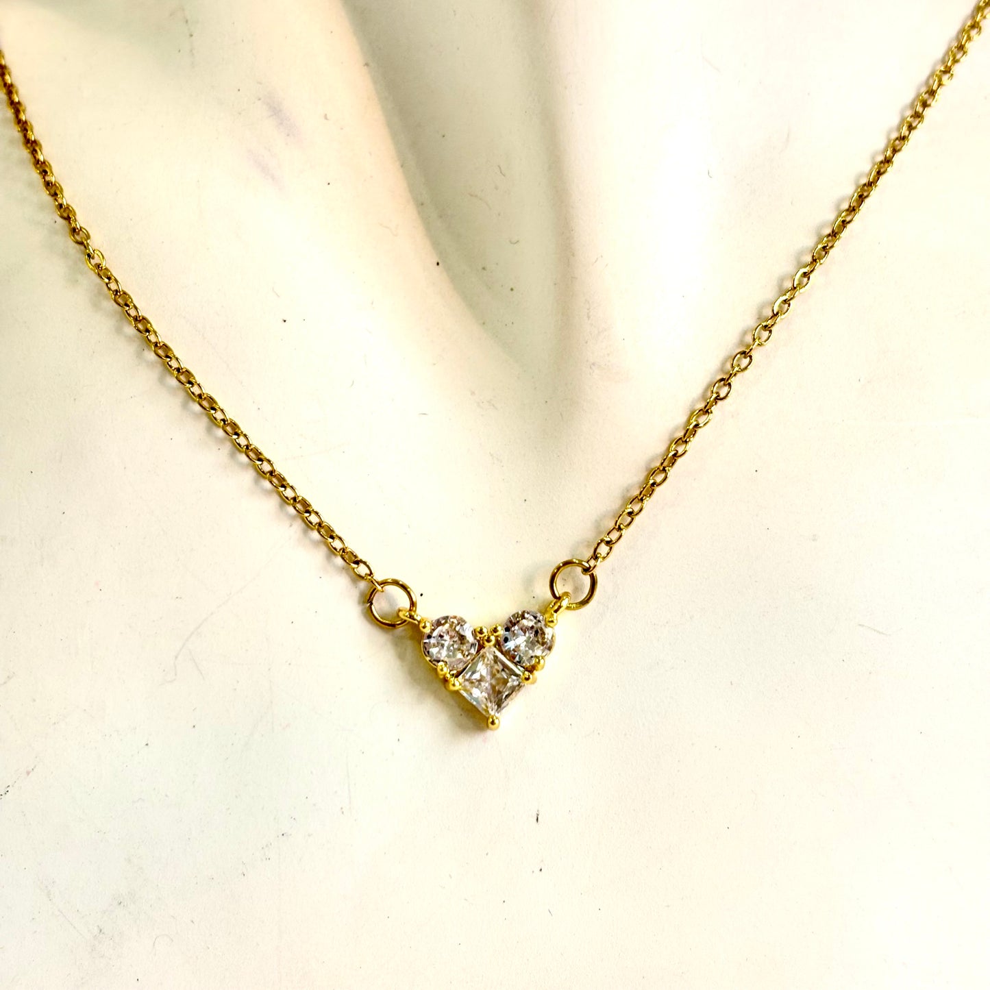 Tri-stone Heart Necklace