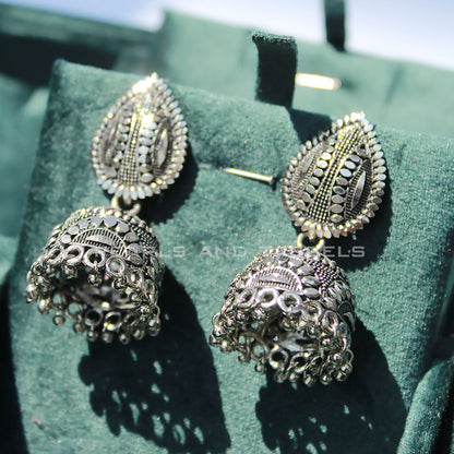 Oxidised Petal Jhumki